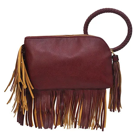 Red NGIL Faux Leather Fringe Wristlet