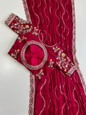 Red Tissue Silk Designer Saree with Fully Stitched Readymade Blouse