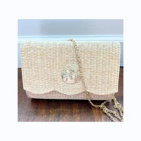 Scallop Edge Straw Clutch With Sand Dollar