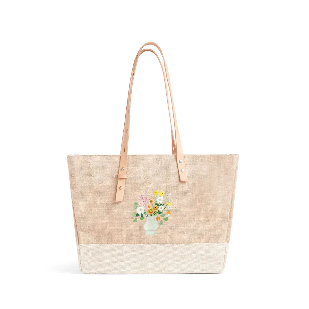 Shoulder Market Bag in Natural Bouquet with White Vase by Amy Logsdon