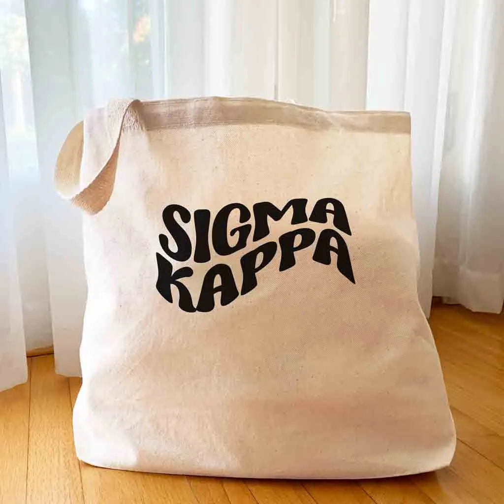 Sigma Kappa Large Canvas Sorority Tote Bag with Simple Mod Design