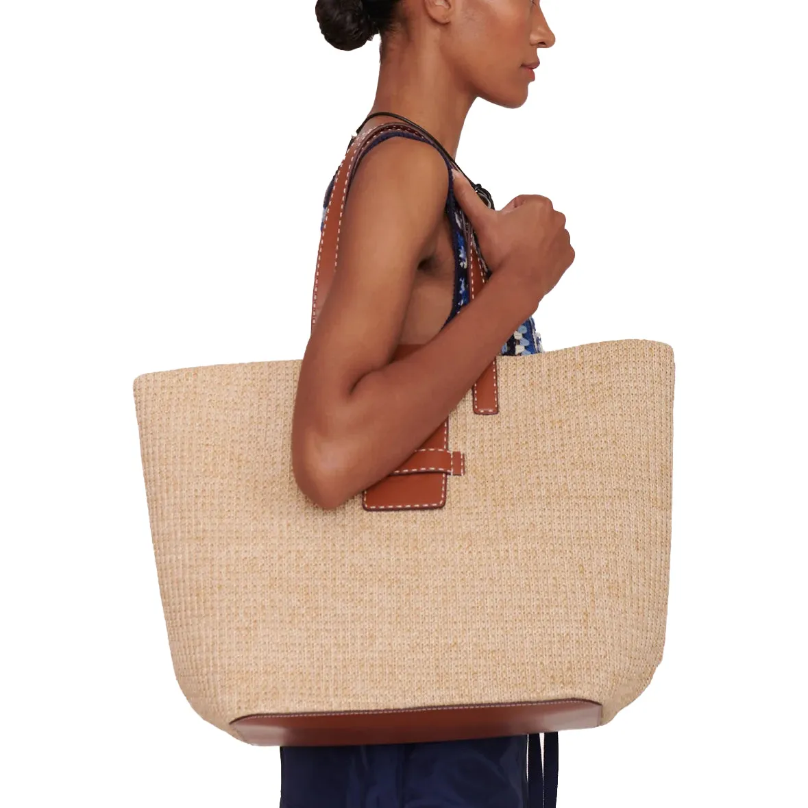 Staud Mercato Raffia Tote Shoulder Bag