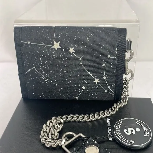 Yves SaintLaurent Black Stars Wallet With Chain and Box