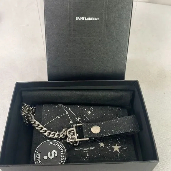 Yves SaintLaurent Black Stars Wallet With Chain and Box