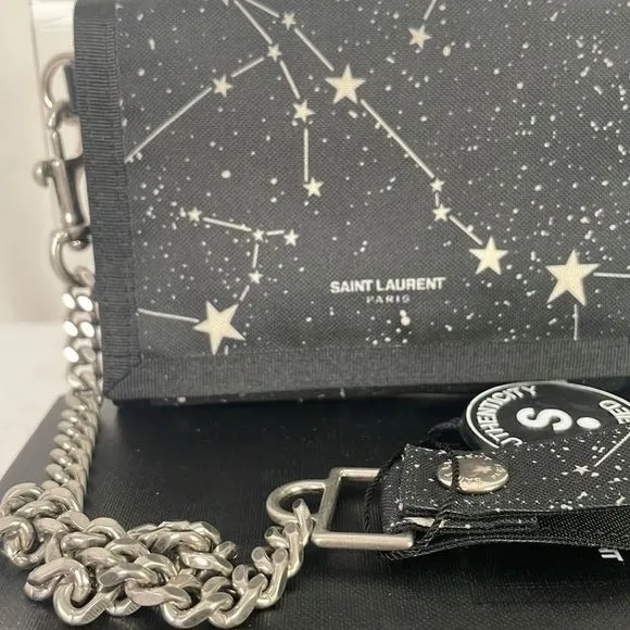 Yves SaintLaurent Black Stars Wallet With Chain and Box